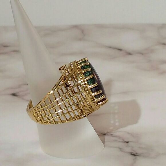 Ruby Zoisite 21 Carats Ring 14k YG over Silver Size 7 - Picture 3 of 6